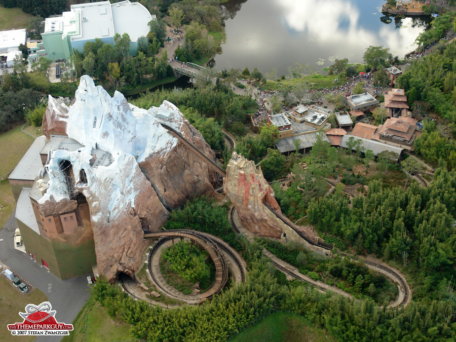 Expedition Everest roller coaster aerial view