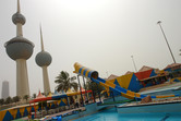 The landmark Kuwait Towers are adjacent to the water park