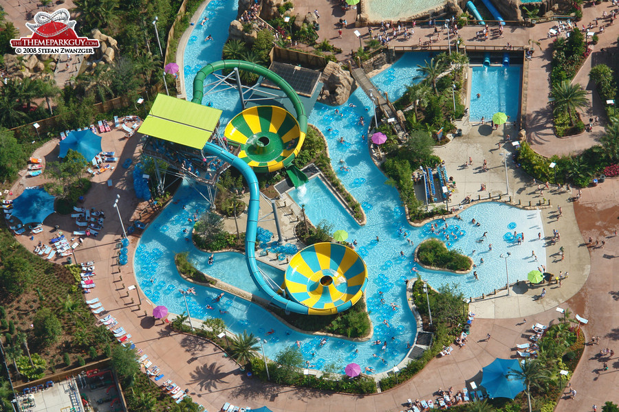 Bowl-shaped water slides at Aquatica