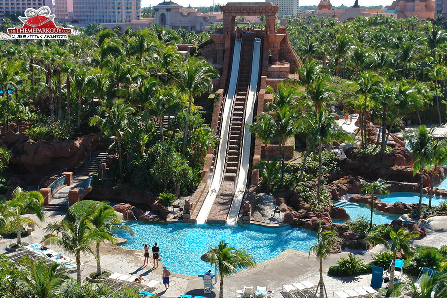 Temple-shaped slide tower