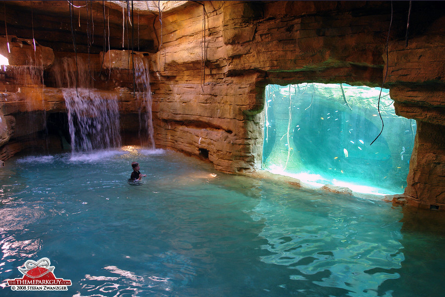 Hidden aquariums at a slide exit