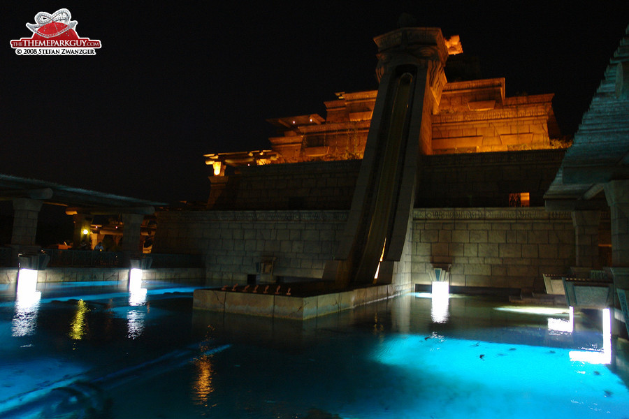 Aquaventure slide tower at night