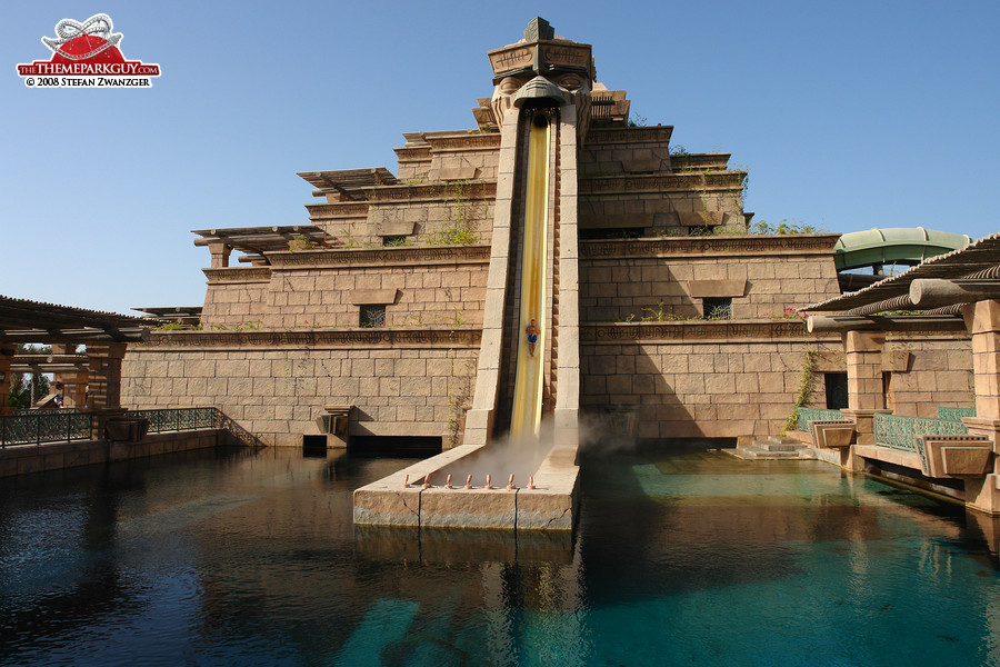 Leap of Faith slide protruding from the central slide tower