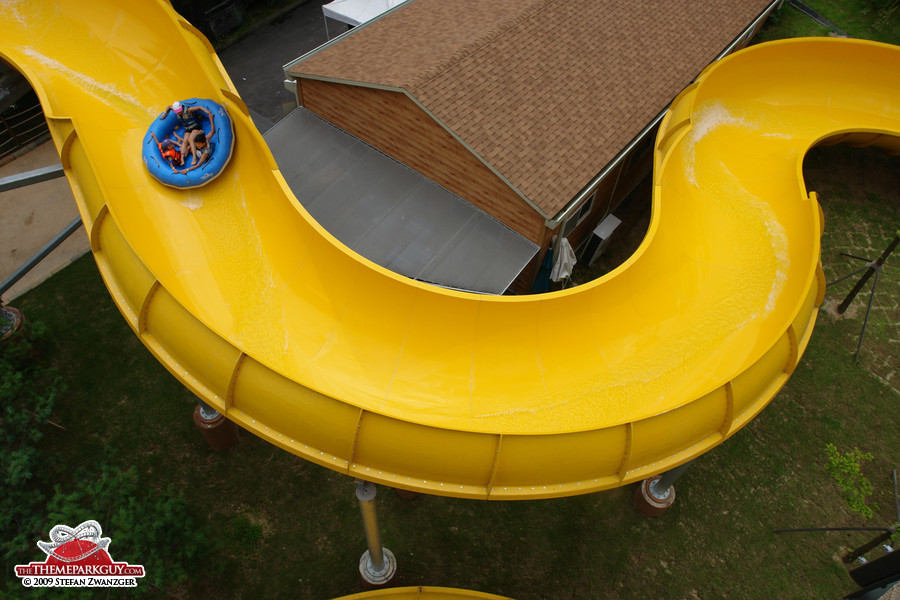 Family rafting slide from above