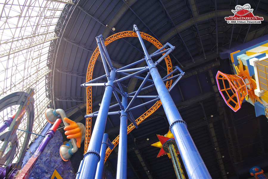 The coaster looks monumental in that mall