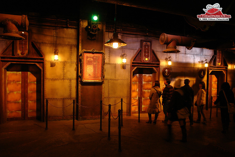 Elevators bring queuers down to the loading station