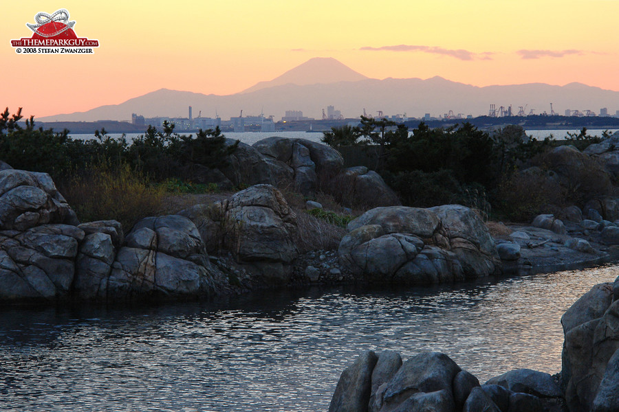 Real volcano Mount Fuji in the background