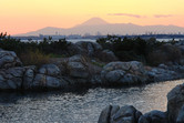 Real volcano Mount Fuji in the background