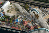 Paradise Pier roller coaster aerial