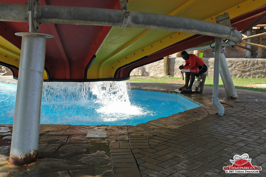 Sliders exit the bowl by plunging into a deep pool