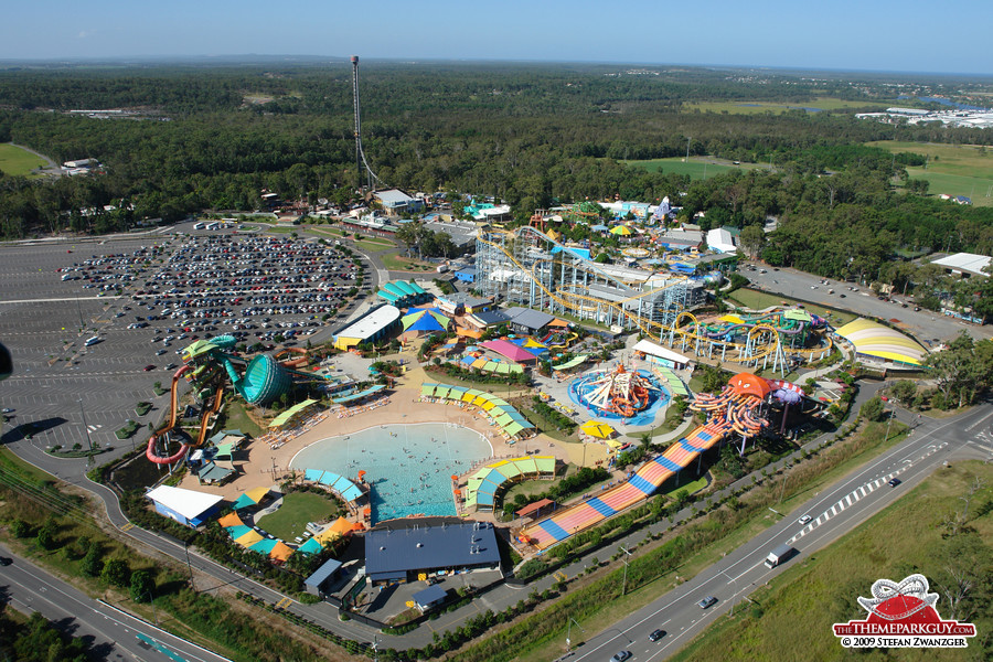 Dreamworld Australia, with WhiteWater World water park in the foreground