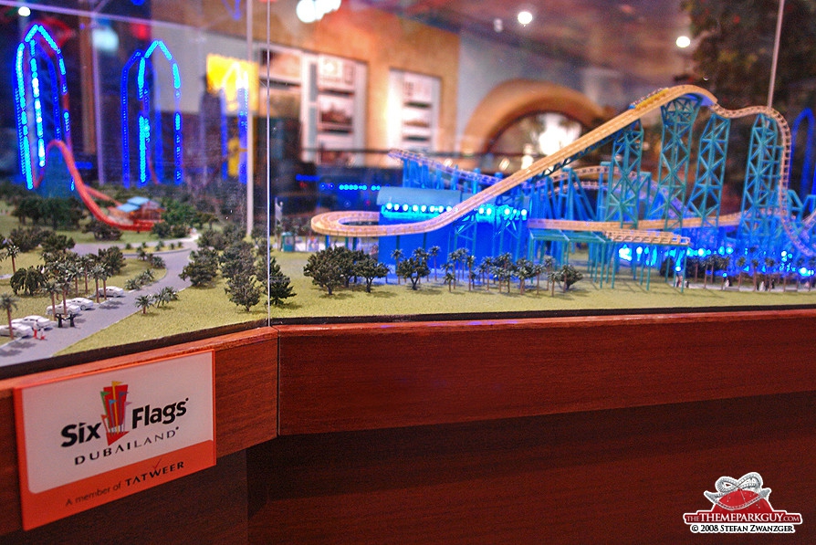 Six Flags coaster model in the sales center