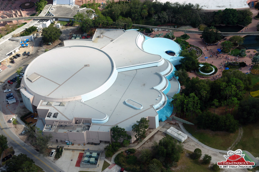 Aerial shot of the Living Seas aquarium building