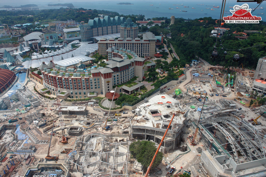 Resorts World Sentosa on the left, Equarius Water Park on the right