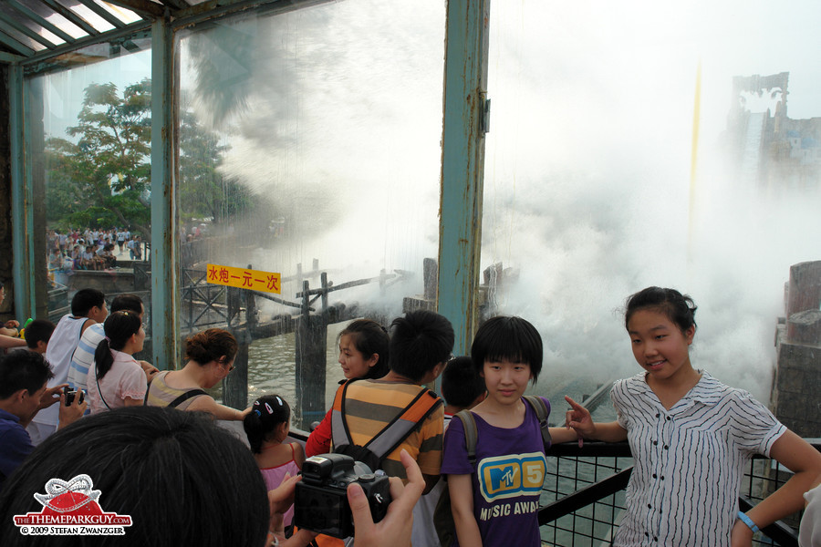 Splash explosion behind glass walls