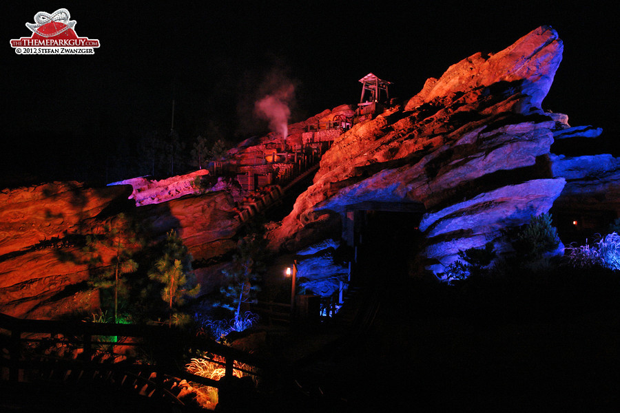 Big Grizzly Mountain Runaway Mine Cars at night