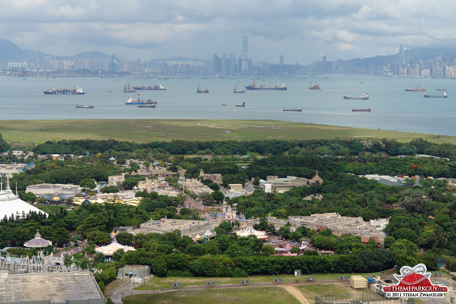 Disneyland, with Hong Kong in the background