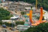 Mystic Manor dark ride at the back, Toy Story Land at the front