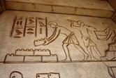 Engravings on the walls of an Egyptian-themed dark ride