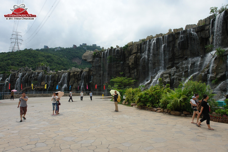 Artifical waterfalls at the entrance of OCT East