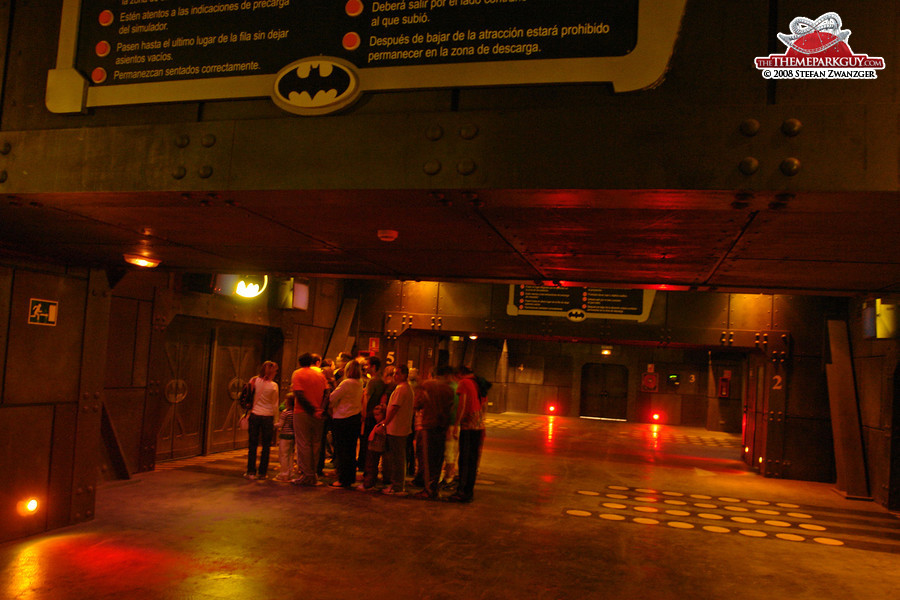 Getting ready to board the Batman simulator ride