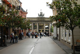 Main Street, with a copy of Berlin's Brandenburg Gate at its end