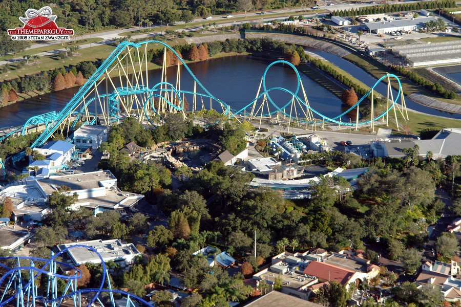 Kraken roller coaster from above