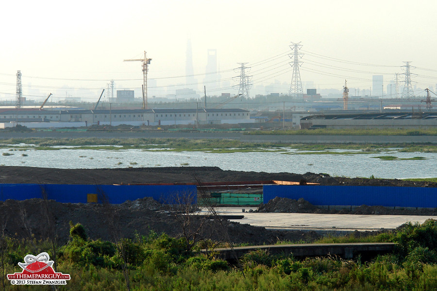 Pudong skyline seen from the Shanghai Disney lake