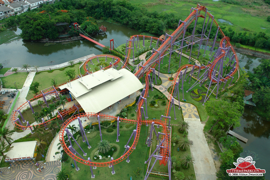 Well-manicured suspended roller coaster