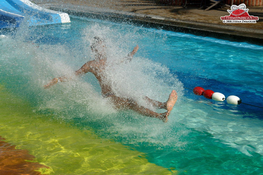 This one is surprised by the speed with which he hops over the short splash pool