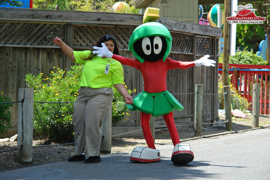 Marvin the Martian with park employee