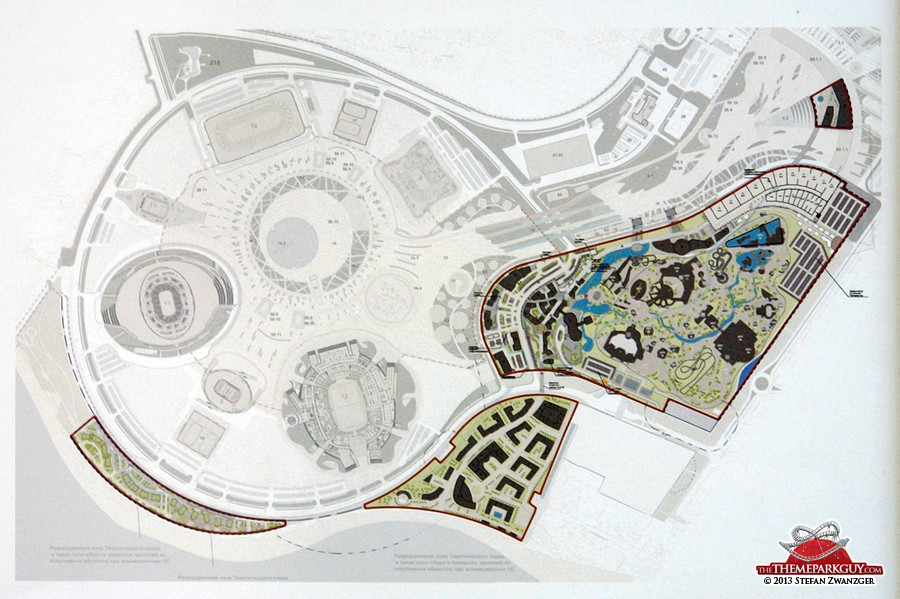 Olympic parameter layout, including stadiums (left) and theme park (right)