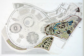 Olympic parameter layout, including stadiums (left) and theme park (right)