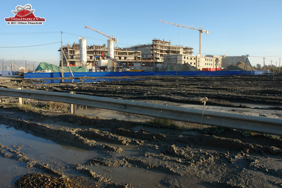 The castle-themed hotel at the entrance under construction...