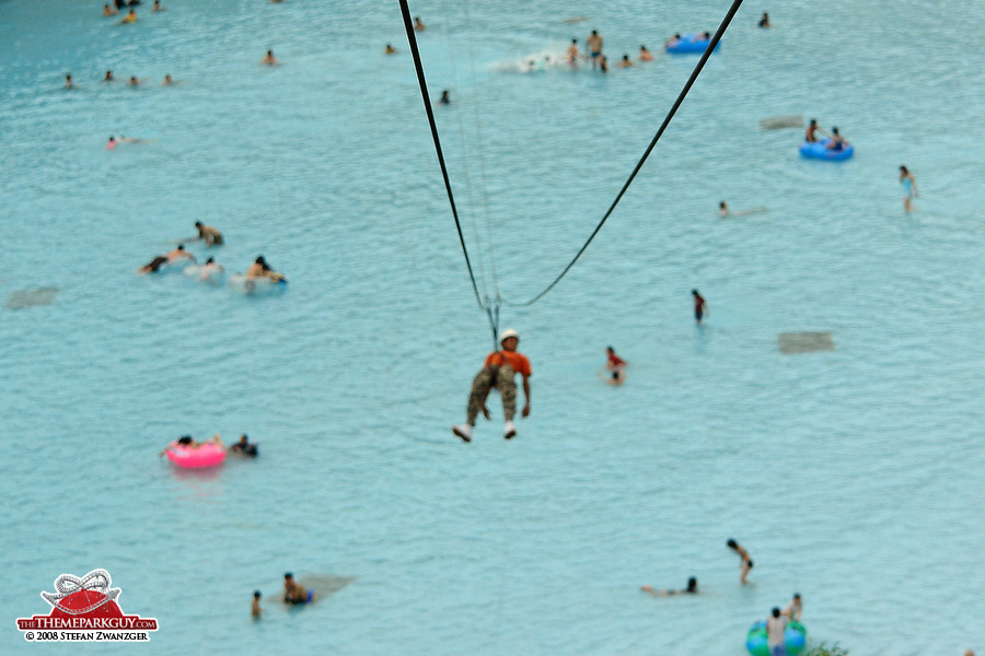 Dangling over swimmers