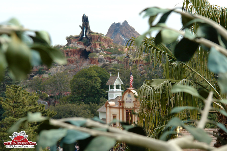 Splash Mountain, with DisneySea's volcano in the background