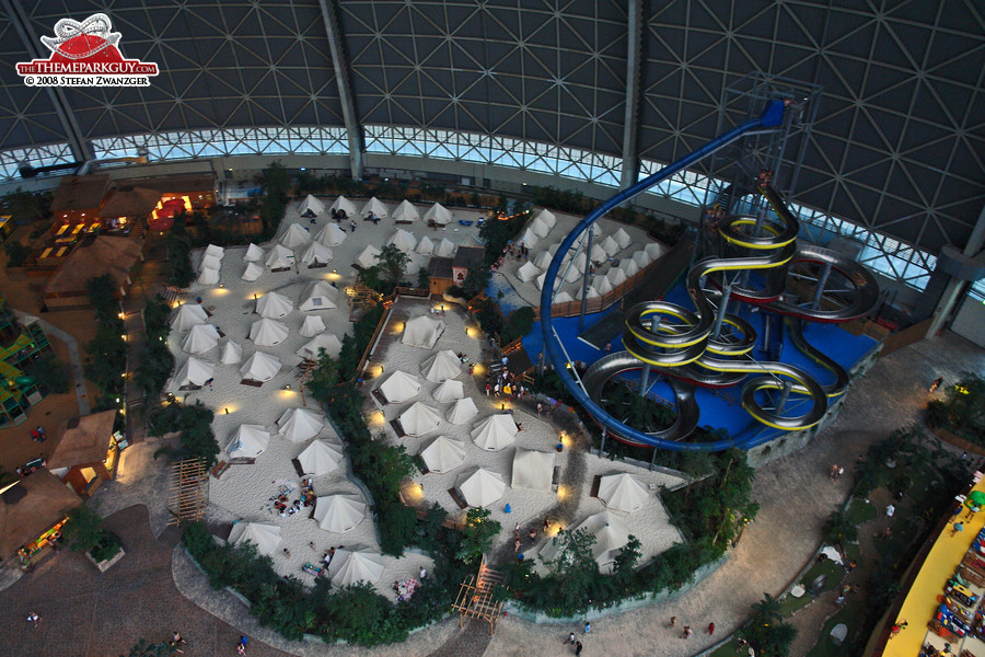 Slide tower and tents from above