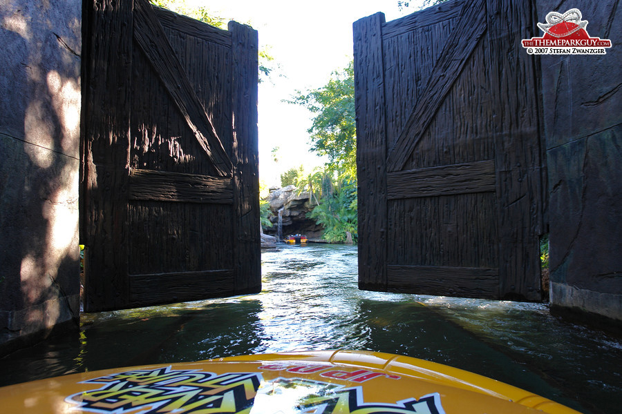 Inside the Jurassic Park boat ride