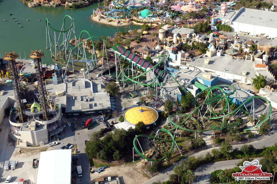 'The Incredible Hulk' roller coaster from above