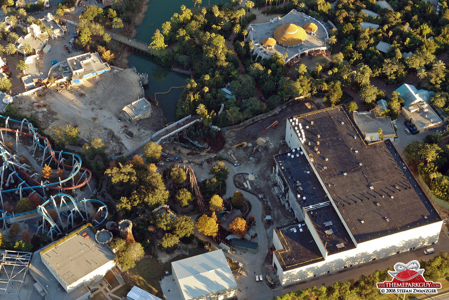 The massive building on the right will house the Harry Potter ride