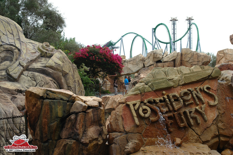 Poseidon's Fury, with Hulk roller coaster in the background