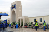 Workers at the Universal Studios Dubai site office