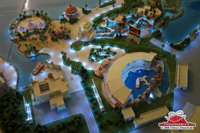 Model of the Waterworld stunt show stadium