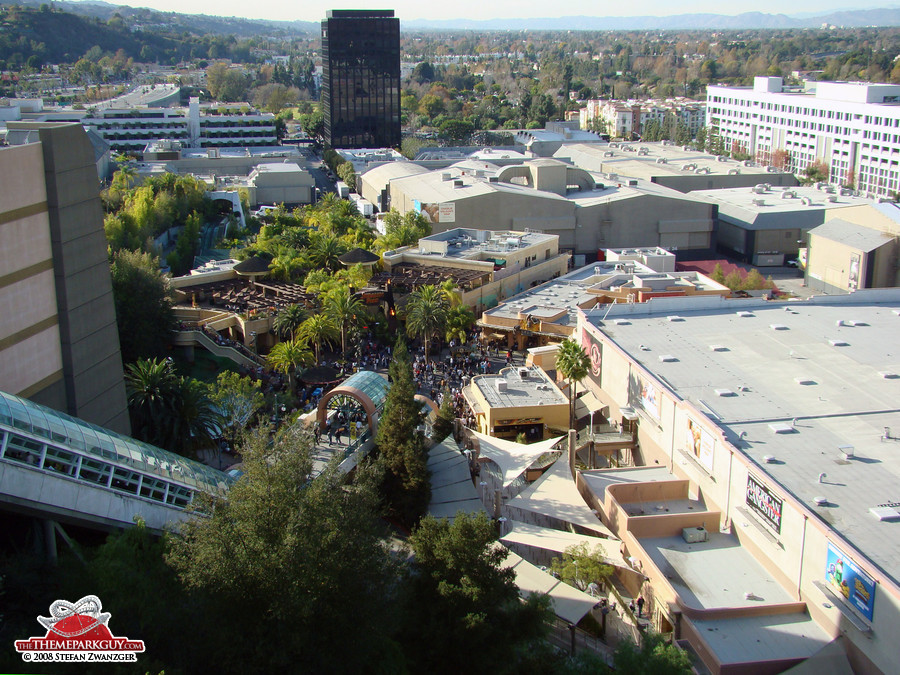 View down on the Lower Lot (where Jurassic Park and Mummy are located)