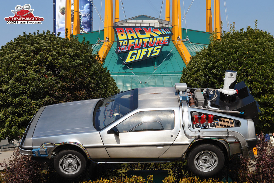 Model of the famous Back to the Future car at the entrance