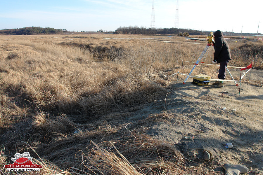 Technician surveying the dinosaur site