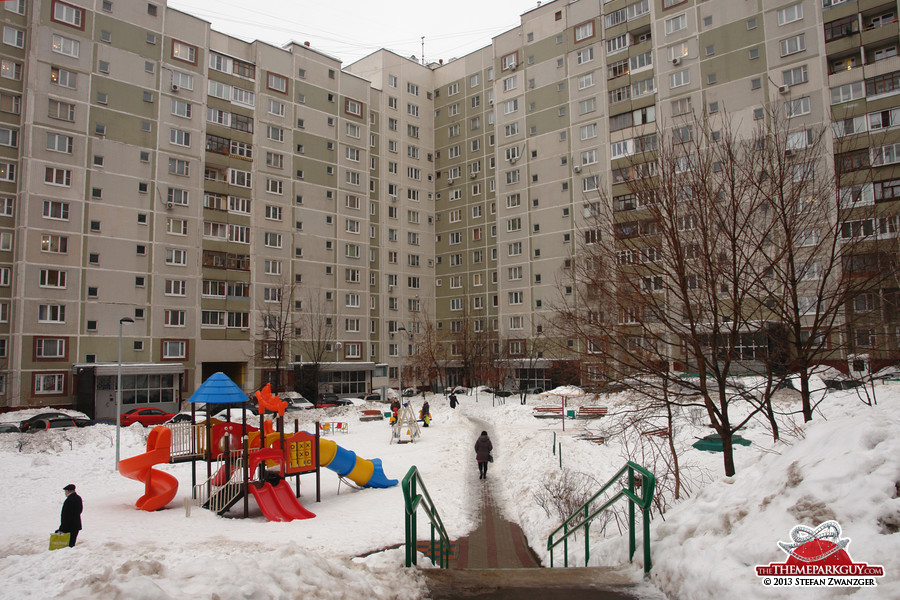 Apartment blocks on the other side of the highway