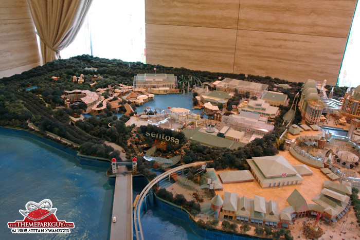 Resorts World Sentosa model seen from the main island