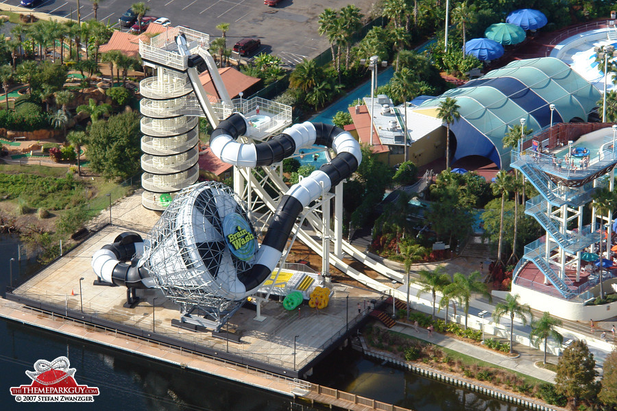 You can see the launch chamber on top of the slide tower