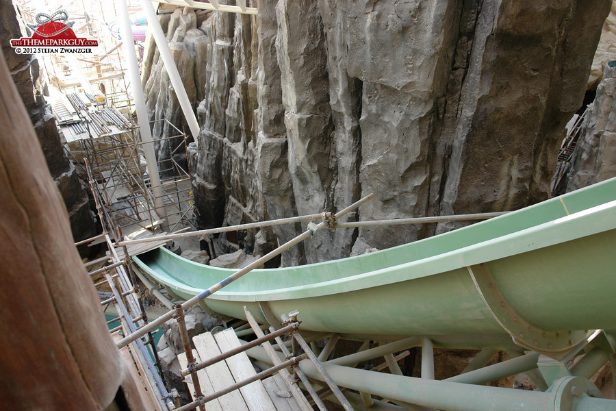 Body slide zooming through well-crafted rockwork